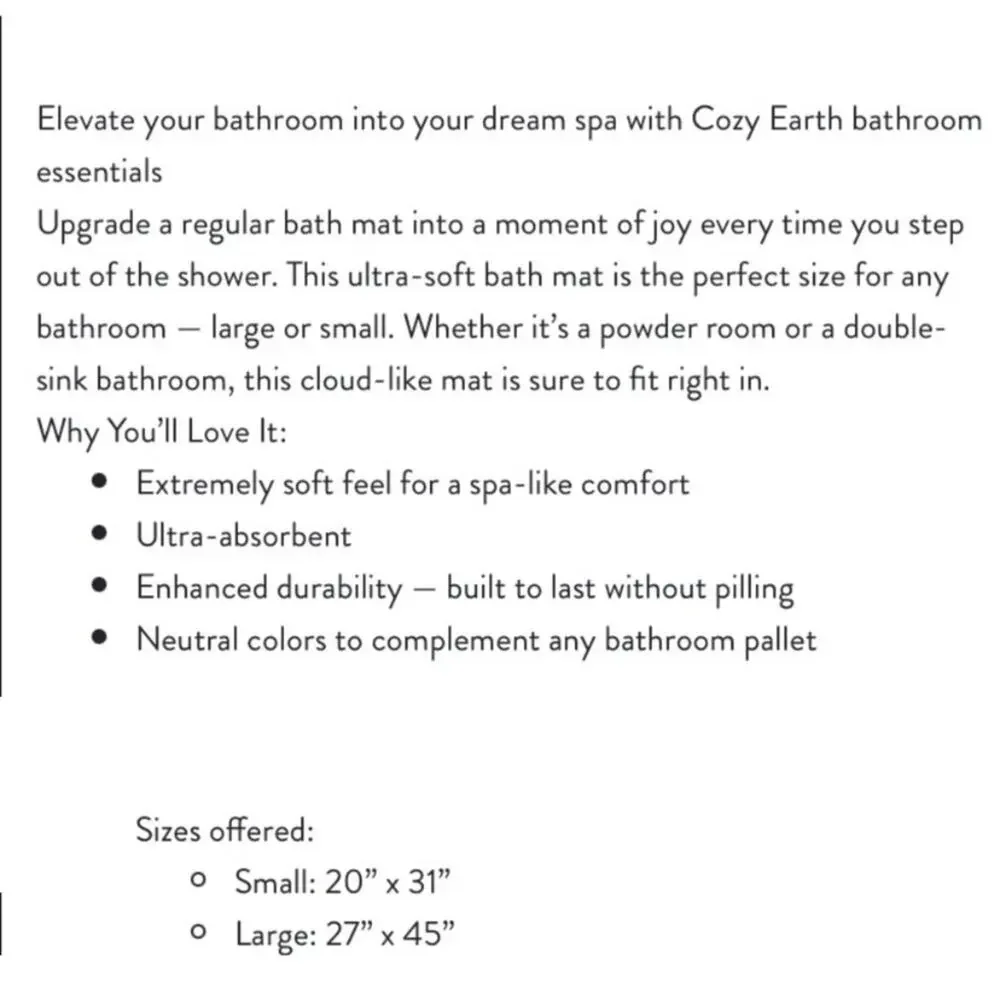 Cozy Earth Dark Grey Bamboo Viscose Cotton Large Bath Mat 27”x 45”